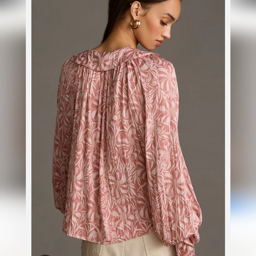 Anthroplogie Top Florance Balducci Femme Collared Blouse Size Large Romantic - Picture 3 of 8